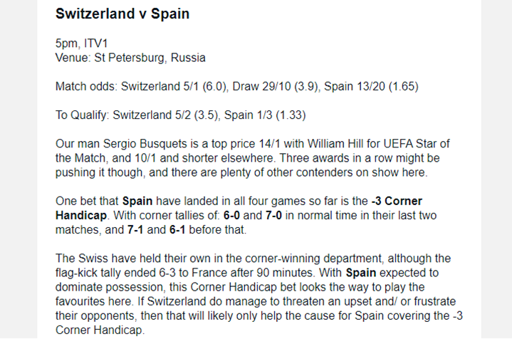 Switzerland v Spain Example Part One