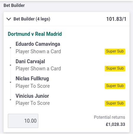 Dortmund v Real Madrid - Bet Builder