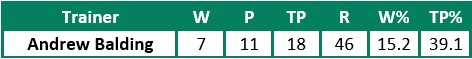 Table of Andrew Balding's racing stats.