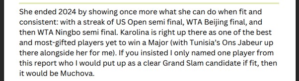 Extract about Karolina Muchova from our Ones to Watch 2025 report