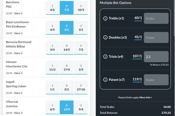 Champions League Trixie - 3 x Draws